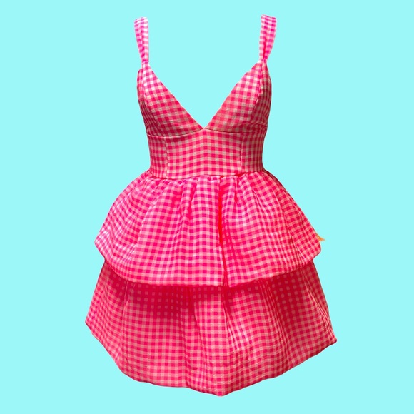 NBD Dresses & Skirts - NBD Rita Bright Pink Gingham tiered mini dress NWT small